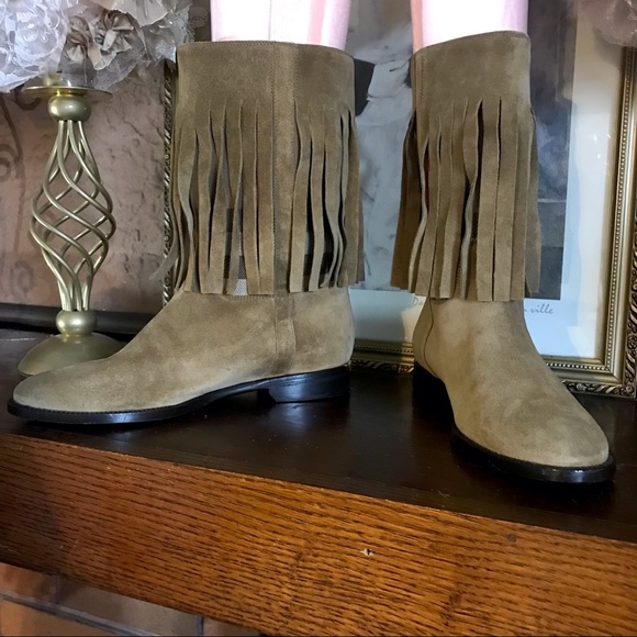 BURBERRY "NORLAND" TAN SUEDE FRINGE BOOT WITH NOVA CHECK TWILL PATTERN (36) - Picture 4 of 15